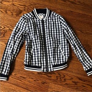 Merona Blue and White Gingham Bomber Jacket Size Medium